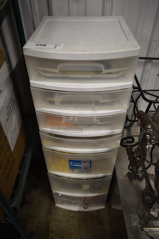 White and Clear Poly 7 Drawer Filer w/ Contents.