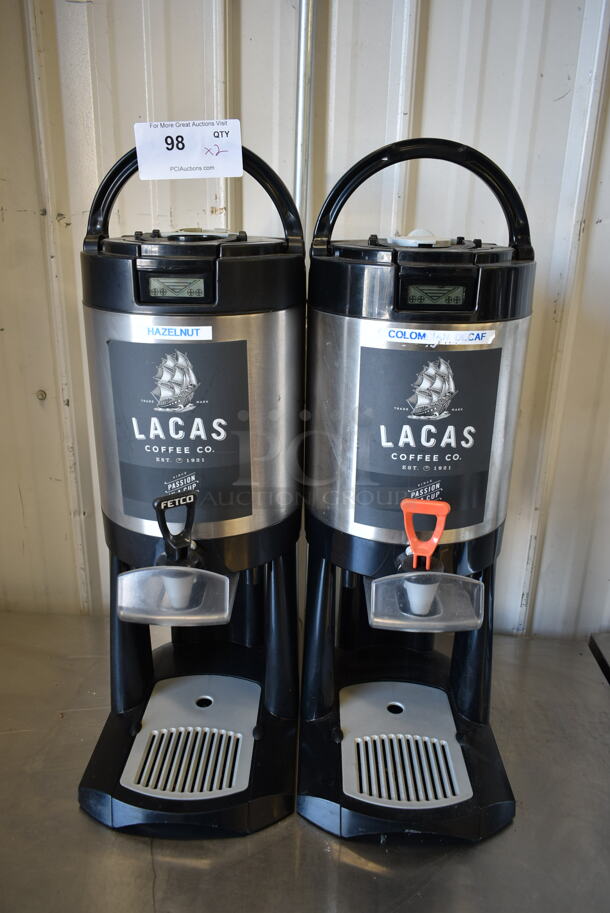 2 Fetco L4D-15 Stainless steel and Poly Beverage Holder Dispensers w/ Drip Trays. 2 Times Your Bid!