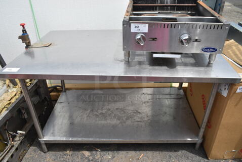 Stainless Steel Table w/ Commercial Can Opener and Metal Under Shelf. 