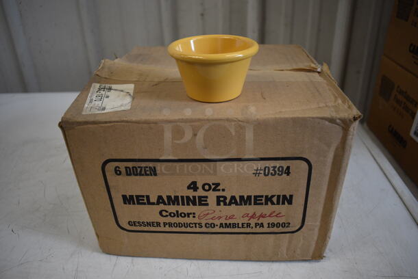 ALL ONE MONEY! Lot of 42 BRAND NEW IN BOX! Gessner Yellow Melamine 4 oz Ramekins. 3.25x3.25x2