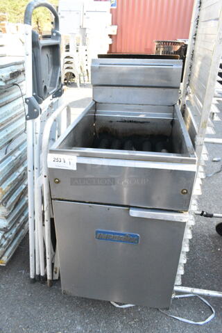 Imperial Stainless Steel Commercial Floor Style Gas Powered Deep Fat Fryer on Commercial Casters. 