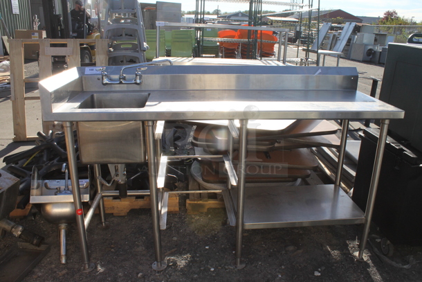 Stainless Steel Table w/ Sink Bay, Faucet, Handles, Back Splash and Under Shelf. Bay 14x16