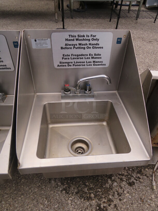One Stainless Steel Hand Sink With Faucet, And R/L And Back Splash. 17X16