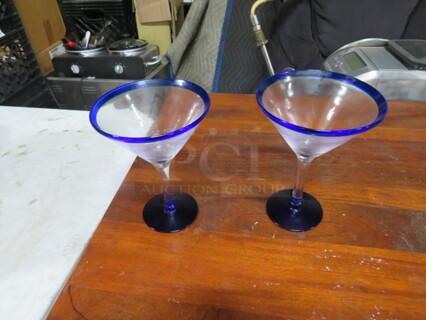 NEW Blue Rimmed 15oz Martini/Margarita Glass. 2XBID