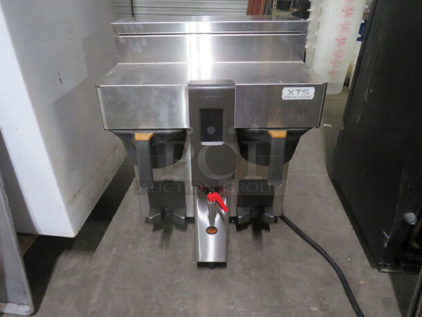 One Fetco Dual Coffee Brewer With 2 Filter Baskets. Model# CBS-2132-XTS. 200-240 Volt. 1 Phase. 20X17X28