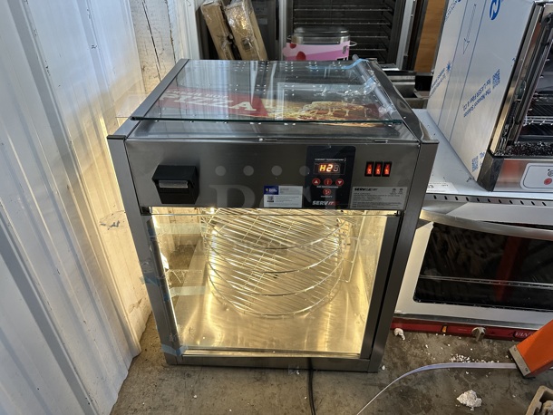 ServIt 423PDW18D2 Stainless Steel Commercial Countertop Full-Service Countertop Display Warmer with 4 Shelves. See Pictures For Damage and Missing Glass Pane. 120 Volt, 1 Phase. Tested and Working!