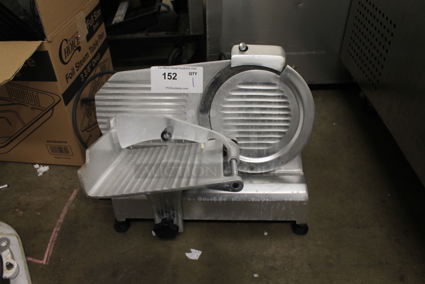 Food Machinery of America 220 F Stainless Steel Commercial Countertop Meat Slicer w/ Blade Sharpener. 115 Volts, 1 Phase. Tested and Working!
