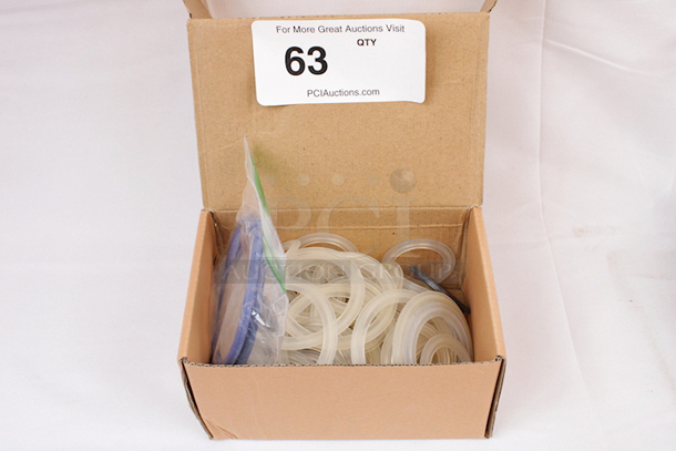 NEW-NEVER USED Box OF Various Sized Silicone Gaskets. Sizes Range From 1” to 2-1/2”+