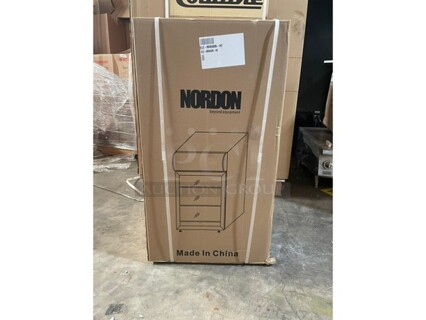 NEW IN THE BOX! Nordon Commercial Countertop Single Door Mini Reach In Cooler Merchandiser! With View Through Door! With Poly Coated Racks! Model SC80B! 110/120V!