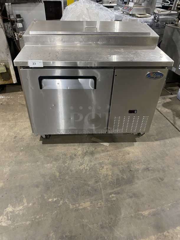 Valpro Commercial Refrigerated Pizza Prep Table! With Single Door Storage Space! All Stainless Steel! On Casters! Model: VPP44 SN: 8004233 115V 1 Phase