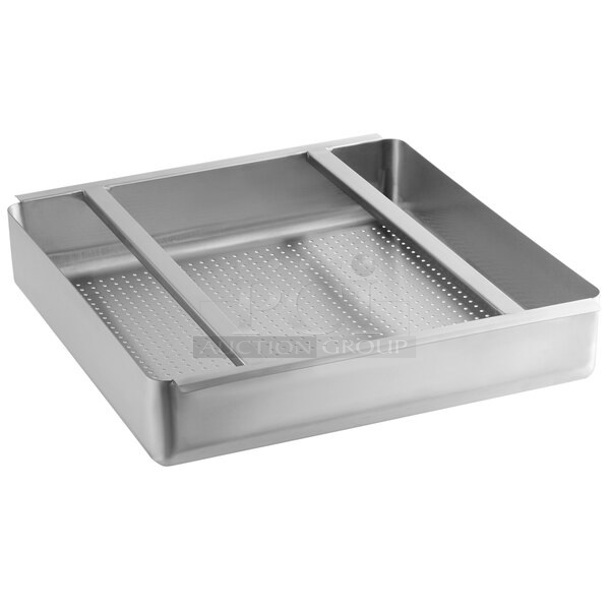 BRAND NEW SCRATCH AND DENT! Regency 600RSSB20 19 1/2" x 19 1/2" x 4" 18-Gauge Stainless Steel Scrap / Pre-Rinse Basket with Stainless Steel Slides