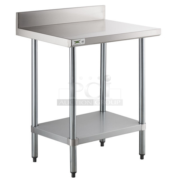 BRAND NEW SCRATCH AND DENT! Regency 600TB2430G Stainless Steele Commercial Table w/ Back Splash and Under Shelf.