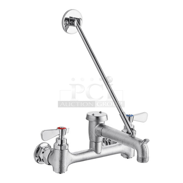BRAND NEW SCRATCH AND DENT! Regency 600FMS86 Wall-Mounted Mop Sink Faucet with 6 1/2" Spout, 8" Centers, and Vacuum Breaker
