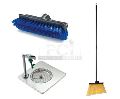 3 Boxes of BRAND NEW! Items; Krowne Metal WS-1 Royal Series Drop-In Water Station with 8" High Glass Filler, Carlisle 4686500 12" Duo Sweep Medium Duty Angled Broom with Flagged Bristles and and Carlisle Flopac Dual Surface Floor Cleaning Brush. 3 Times Your Bid!
