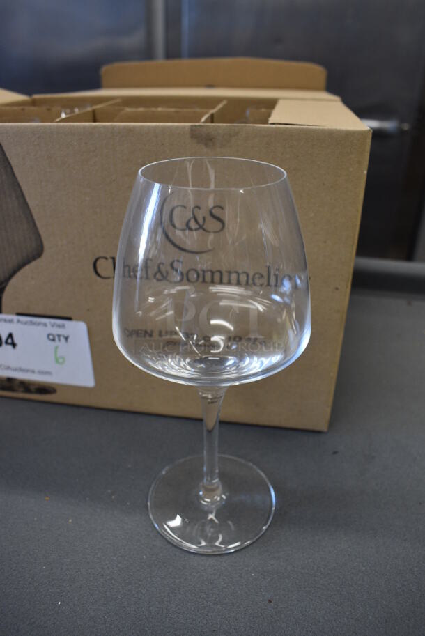 6 BRAND NEW IN BOX! Chef & Sommelier 10.75 oz Wine Glasses. 3.5x3.5x7.5. 6 Times Your Bid!