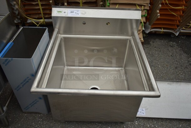 BRAND NEW SCRATCH AND DENT! Regency 600S12424 44 1/2" 16 Gauge Stainless Steel One Compartment Commercial Sink with Galvanized Steel Legs and 1 Drainboard - 24" x 24" x 14" Bowl. No Legs. 