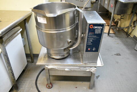 Groen TDB-40 Stainless Steel Commercial Electric Powered 40 Quart Tilting Steam Kettle on Equipment Stand w/ 2 Commercial Casters. 250 Volts. (kitchen)