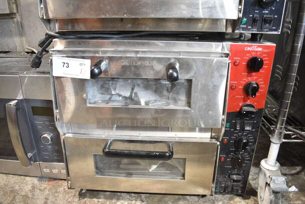 2024 Crosson CPO-320 Stainless Steel Commercial Countertop Electric Powered 2 Deck Pizza Oven w/ Broken Cooking Stones. 120 Volts, 1 Phase. Tested and Working!