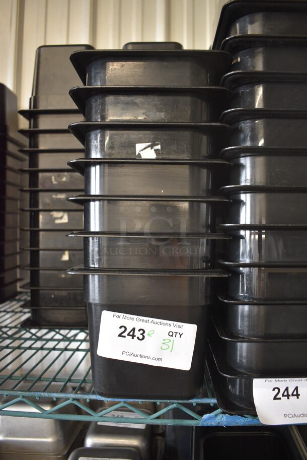 ALL ONE MONEY! Lot of 24 Cambro Black Poly 1/3 Size Drop In Bins! 1/3x6