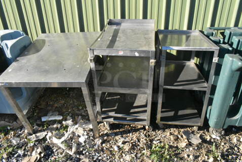 3 Various Metal Items Including Table and Two 3 Tier Carts. Includes 16x27x32, 27x32x27, 15x31x34. 3 Times Your Bid! 