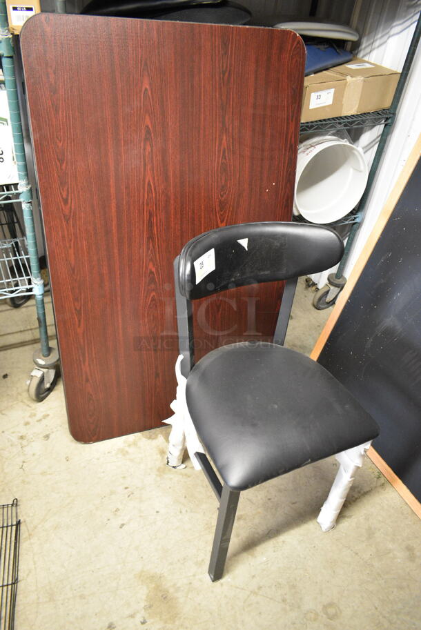 ALL ONE MONEY! Lot of 2 BRAND NEW SCRATCH AND DENT! Items; Wood Pattern Tabletop and Black Metal Dining Height Chair. - Item #1118541