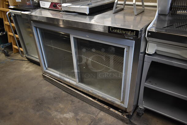 Continental SW40-SGD Stainless Steel Commercial 2 Door Back Bar Cooler Merchandiser on Commercial Casters. 115 Volts, 1 Phase. Tested and Working!
