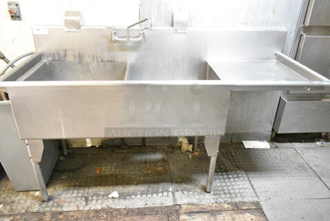 Stainless Steel Commercial 2 Bay Sink w/ Right Side Drain Board, Faucet and Handles. (kitchen)