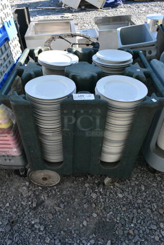 Poly Dish Caddy on Commercial Casters Including Approximately 200 Plates. 