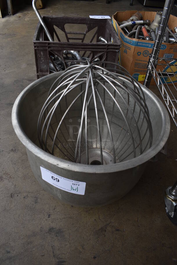 ALL ONE MONEY! Lot of Hobart A200 Metal Commercial 20 Quart Mixing Bowl and Whisk Attachment. 15x14x11.5, 10x10x16.5