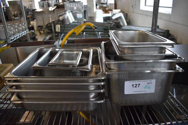 ALL ONE MONEY! Lot of 11 Various Stainless Steel Drop In Bins. Includes 13x14x4, 1/2x6.