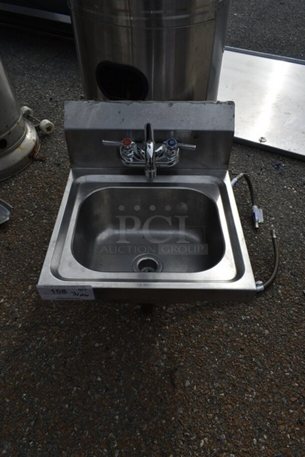 Stainless Steel Commercial Single Bay Wall Mount Sink w/ Faucet and Handles. 