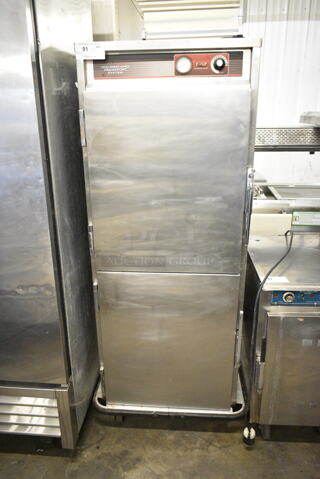 Stainless Steel Commercial 2 Half Size Heated Holding Cabinet on Commercial Casters. 