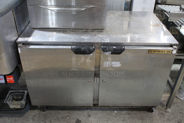 Beverage Air UCR48A-09-23 Stainless Steel Commercial 2 Door Undercounter Cooler on Commercial Casters. 115 Volts, 1 Phase. Tested and Working!