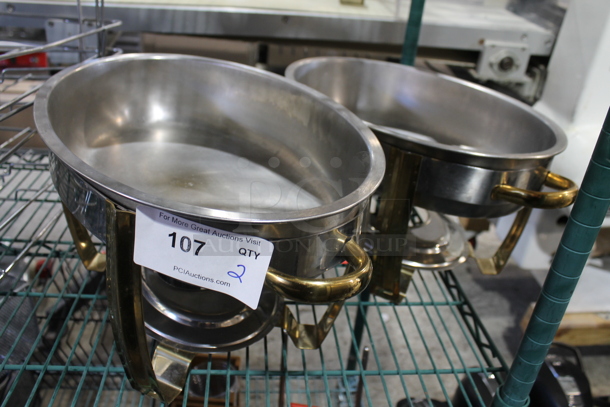 2 Metal Oval Chafing Dishes w/ Drop In. 2 Times Your Bid!