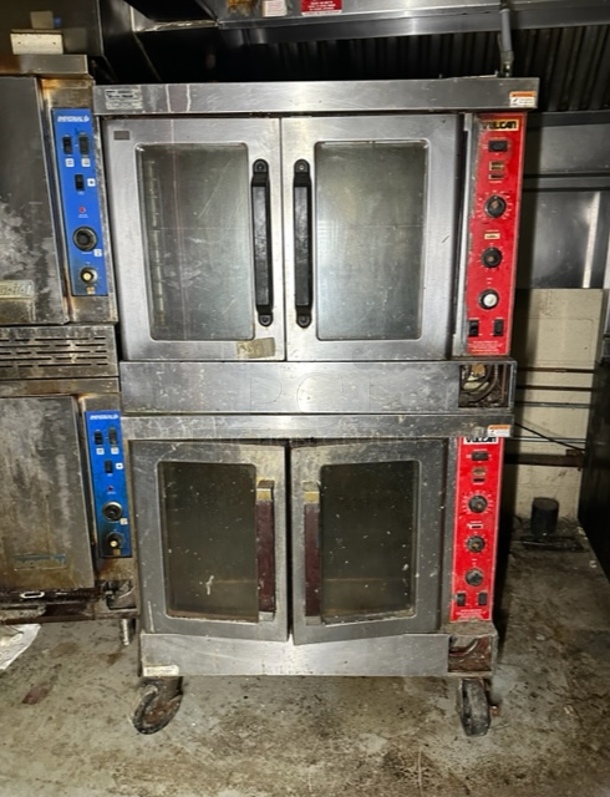 Vulcan Double Stack Natural Gas Convection Oven On Casters.