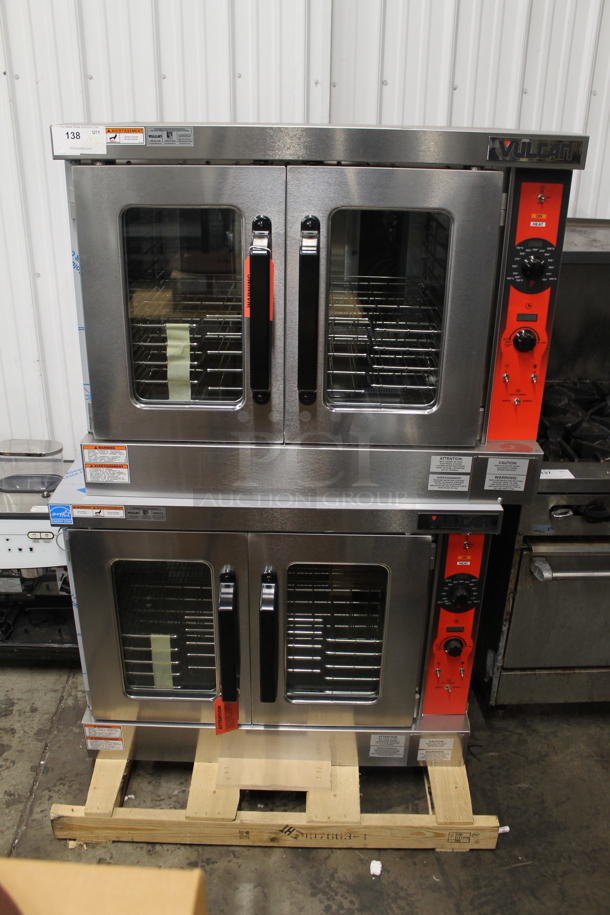 2 BRAND NEW SCRATCH AND DENT! Vulcan VC5ED ENERGY STAR Stainless Steel Commercial Electric Powered Full Size Convection Oven w/ View Through Doors, Metal Oven Racks and Thermostatic Controls. 208 Volts, 1/3 Phase. 2 Times Your Bid!