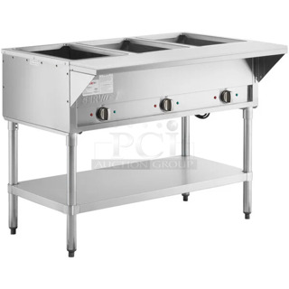 BRAND NEW SCRATCH AND DENT! ServIt EST-3WS Three Pan Sealed Well Electric Steam Table with Adjustable Undershelf. 120 Volts, 1 Phase. Tested and Working!