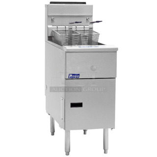 BRAND NEW SCRATCH AND DENT! 2024 Pitco Frialator SG14 Stainless Steel Commercial Floor Style Natural Gas 40-50 lb Deep Fat Fryer w/ 2 Metal Fry Baskets. 110,000 BTU