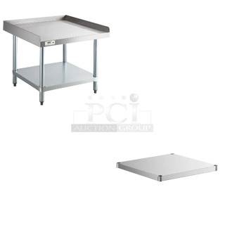 2 BRAND NEW SCRATCH AND DENT! Items Including Regency 600ES3030G 30" x 30" 16-Gauge Stainless Steel Equipment Stand with Galvanized Undershelf and Regency 460SS2424 Spec Line 24" x 24" NSF Stainless Steel Solid Shelf. 2 Times Your Bid! May Be Missing Pieces.