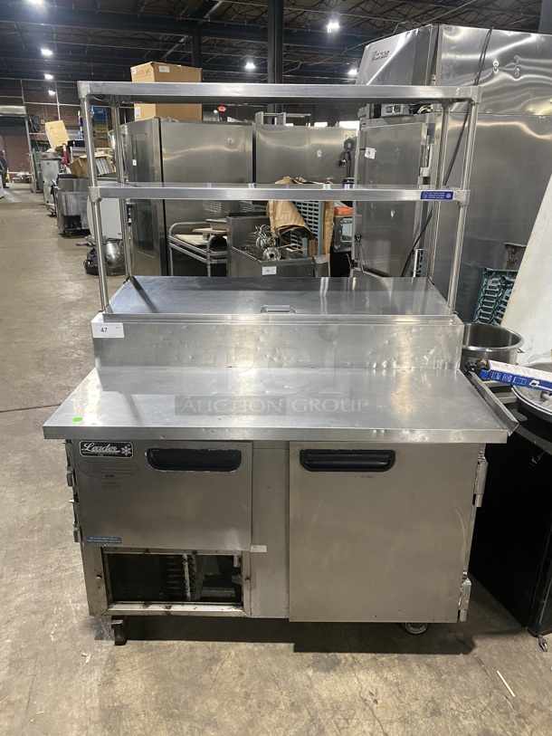 Leader All Stainless Steel Commercial Pizza Prep Table w/ 2 Tier Double Overhead Shelf!  On Commercial Casters! Working When Removed!