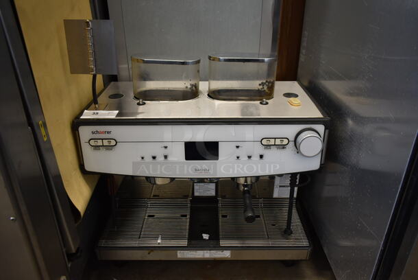 2018 Schaerer Barista Stainless Steel Commercial Countertop 2 Group Espresso Machine w/ Portafilter, 2 Steam Wands and 2 Hoppers. 208/240 Volts, 1 Phase.