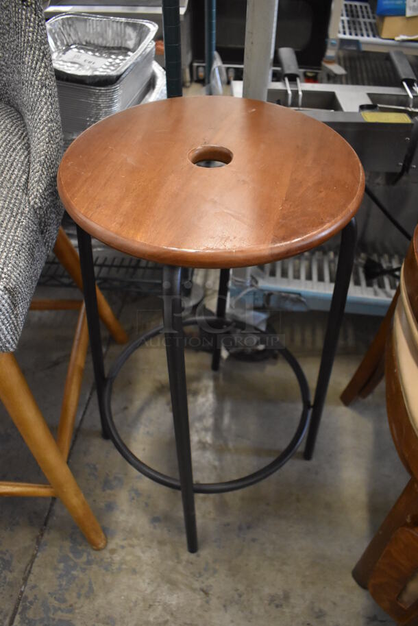 2 Wooden Stools on Metal Frame. 13.5x13.5x26. 2 Times Your Bid!