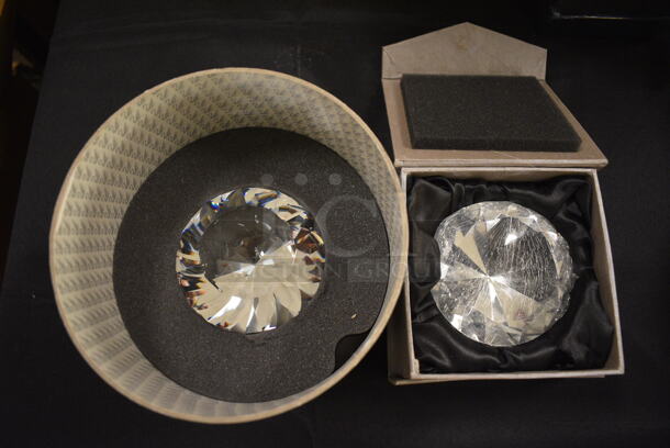 3.5" Cubic Zirconia Prism Gemstone with Box and Swarkowvski Silver Crystal Gemstone with Box