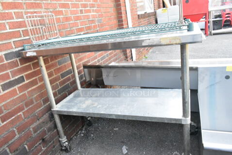 Stainless Steel Table on Commercial Casters w/ Metal Under Shelf and Contents Including Wire Shelf