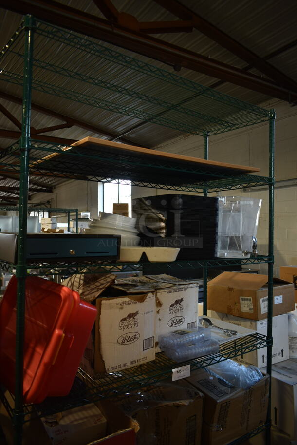 ALL ONE MONEY! Three Tier Lot of Various Items Including Metal Cash Drawer and Paper Products