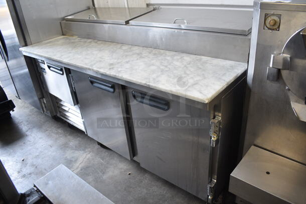 Leader ESPT72SC Stainless Steel Commercial Pizza Prep Table w/ Oversized Stone Cutting Board on Commercial Casters. 115 Volts, 1 Phase. - Item #1127596