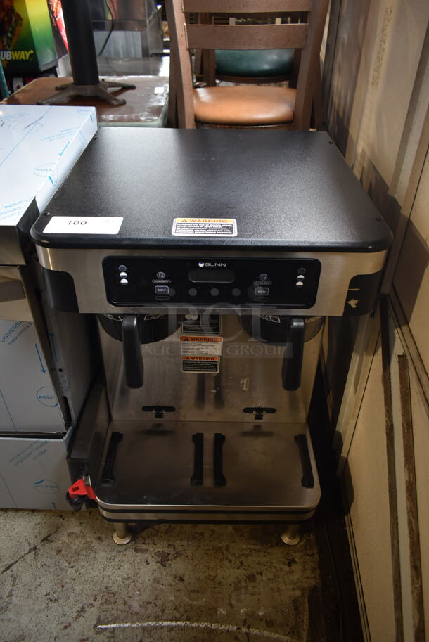 2018 Bunn ICB TWIN SH Stainless Steel commercial Countertop Double Coffee Machine w/ Hot Water Dispenser and 2 Poly Brew Baskets. 120/240 Volts, 1 Phase. 