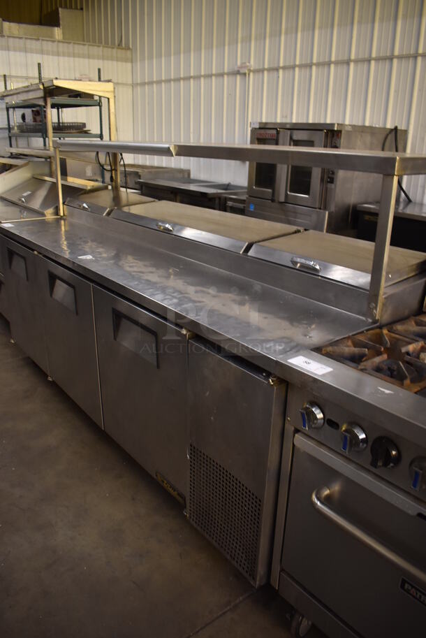 2015 True TPP-93 Stainless Steel Commercial Pizza Prep Table w/ Over Shelf on Commercial Casters. 115 Volts, 1 Phase. 93.5x35x54.5. Tested and Working!