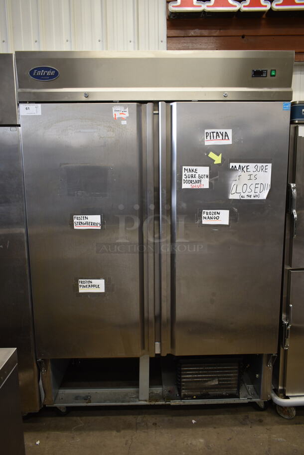 Entree CF2 ENERGY STAR Stainless Steel Commercial 2 Door Reach In Freezer w/ Poly Coated Racks. 115 Volts, 1 Phase. Tested and Working!