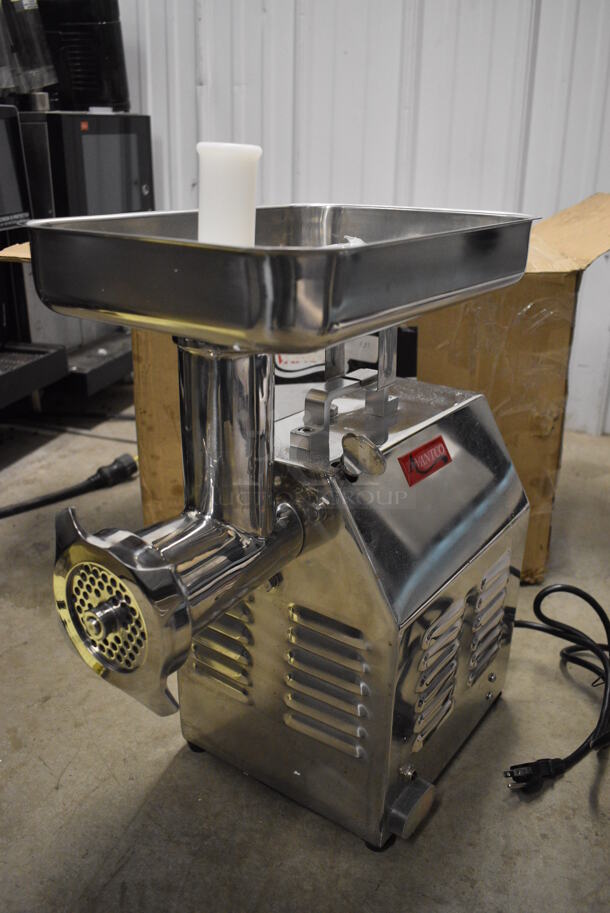 BRAND NEW SCRATCH AND DENT! Avantco Model MG12 Stainless Steel Commercial Countertop #12 Meat Grinder w/ Tray. 110 Volts, 1 Phase. 10x17x19.5